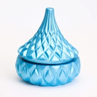 Свеча &laquo;Купол&raquo; в подсвечнике с ромбовидными гранями из гипса с крышкой, 8,5х8,5см, голубой