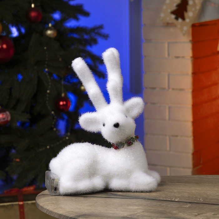 Светодиодная фигура «Олень» 20 × 25 × 12 см, флок, батарейки ААх2 (не в комплекте), свечение тёплое белое Светодиодная фигура «Олень» 20 × 25 × 12 см, флок, батарейки ААх2 (не в комплекте), свечение тёплое белое