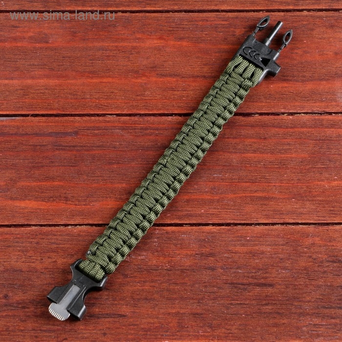 Браслет для выживания 3в1 (паракорд 2 м, свисток, огниво), тёмно-зелёный, 25.5 &times; 2.5 см, 3 м