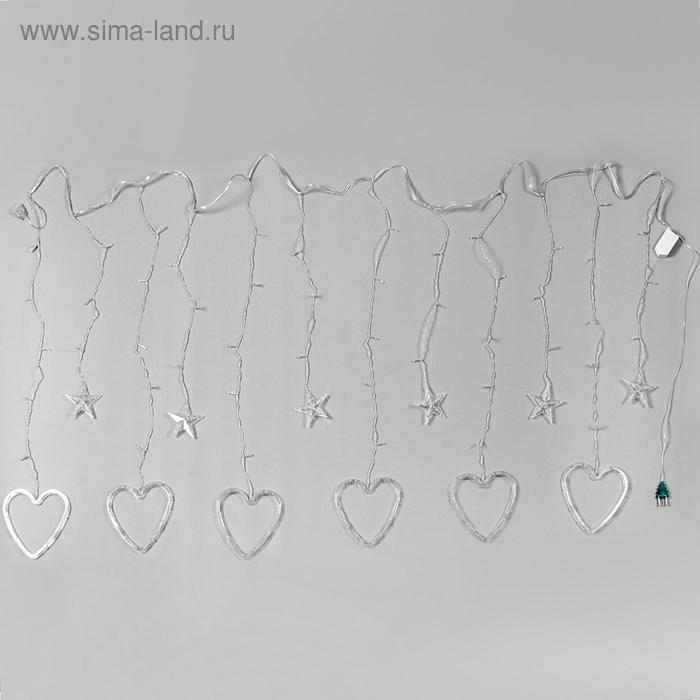 Гирлянда &laquo;Бахрома&raquo; 2.4 &times; 0.9 м с насадками &laquo;Сердце&raquo;, IP20, прозрачная нить, 186 LED, свечение тёплое белое, 8 режимов, 220 В