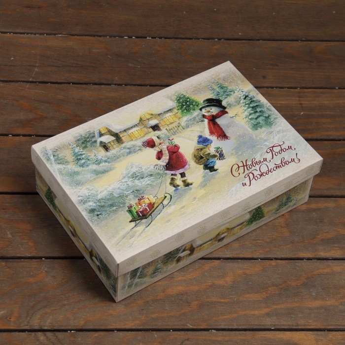 Новый год. Коробка подарочная новогодняя складная, крышка-дно, Новый год. Коробка подарочная новогодняя складная, крышка-дно,"С Новым Годом и Рождеством" 30 х 20 х 9 см