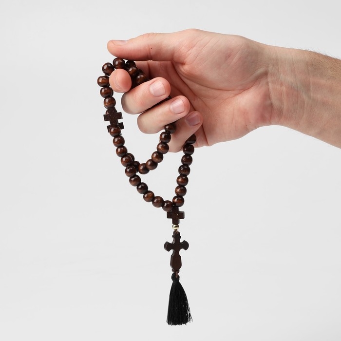 Чётки деревянные «Православные» 50 бусин через крестик, цвет коричневый Чётки деревянные «Православные» 50 бусин через крестик, цвет коричневый