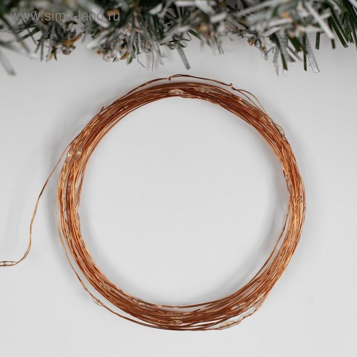 Гирлянда &laquo;Нить&raquo; 5 м роса, IP20, медная нить, 50 LED, 2 режима, батарейки AAх3 (нет в комплекте), свечение белое