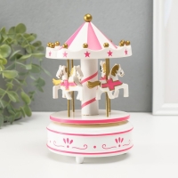 Сувенир пластик музыкальный механический "Карусель - лошадки" бело-розовый 10,5х10,5х17,5 см   10459