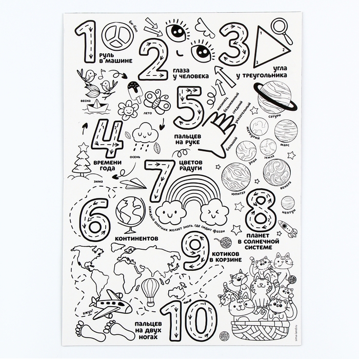 Магнит-раскраска многоразовая &laquo;Цифры&raquo;, 21 &times; 29,7 см