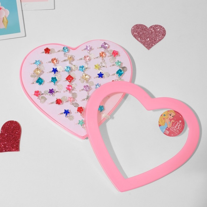 Кольца детские набор 36шт &laquo;Выбражулька&raquo; с подвеской, форма МИКС, цвет МИКС в серебре, б-р