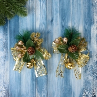 Украшение ёлочное "Еловая композиция" (набор 2 шт) бант блеск шишка, 11х9 см, золото Украшение ёлочное "Еловая композиция" (набор 2 шт) бант блеск шишка, 11х9 см, золото