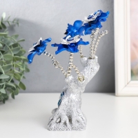 Сувенир от сглаза "Цветущее дерево. Филин со слитком золота" серебро, синий 16х5,5х18,5 см