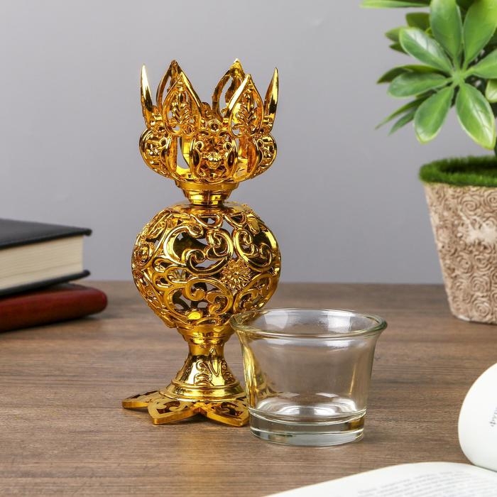 Подсвечник пластик, стекло на 1 свечу Подсвечник пластик, стекло на 1 свечу "Ажурный шар" бокал на ножке золото 15х6х6 см