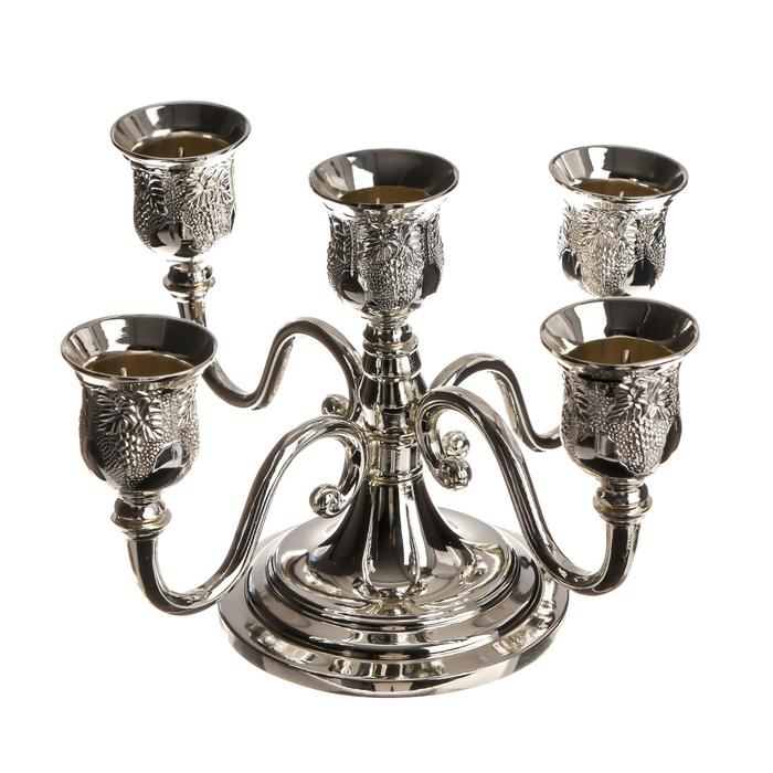 Подсвечник металл на 5 свечей "Грозди винограда" цвет серебро 13х21,5х21,5 см