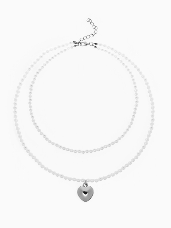 Кулон с жемчугом &laquo;Сердце&raquo; бусина №6, цвет белый в серебре, 45 см