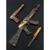 Набор сувенирное оружие &laquo;Красный с золотом&raquo;, автомат, пистолет с глушителем, нож-штык, 3 шт