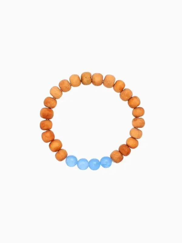 Браслет из сандалового дерева с агатом, длина 18 см, цв. синий