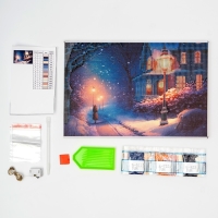 Новогодняя алмазная мозаика с гирляндой на подрамнике с частичным заполнением &laquo;Новый год. Фонари&raquo;, 20 х 30 см