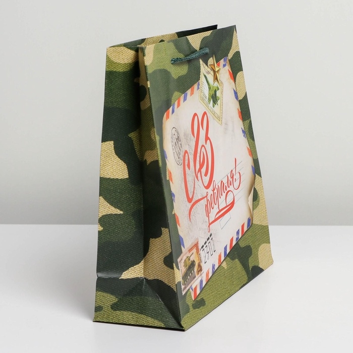 Пакет подарочный ламинированный горизонтальный, упаковка, &laquo;С 23 февраля&raquo;, ML 25 х 21 х 8 см