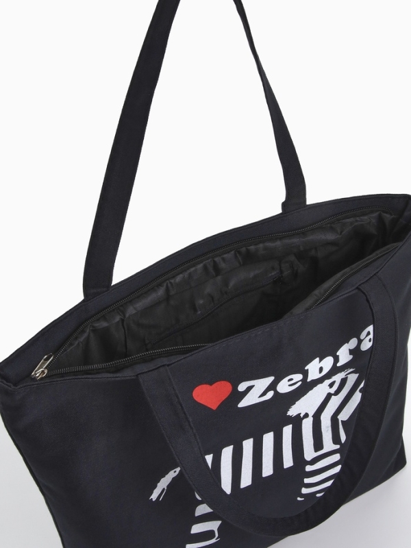 Шопер Зебра, 42*9*32, отдел на молнии, подклад, черный/белый
