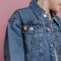 Набор значков (4 шт.) &laquo;Динозавры&raquo;, форма МИКС, цветной в сером металле