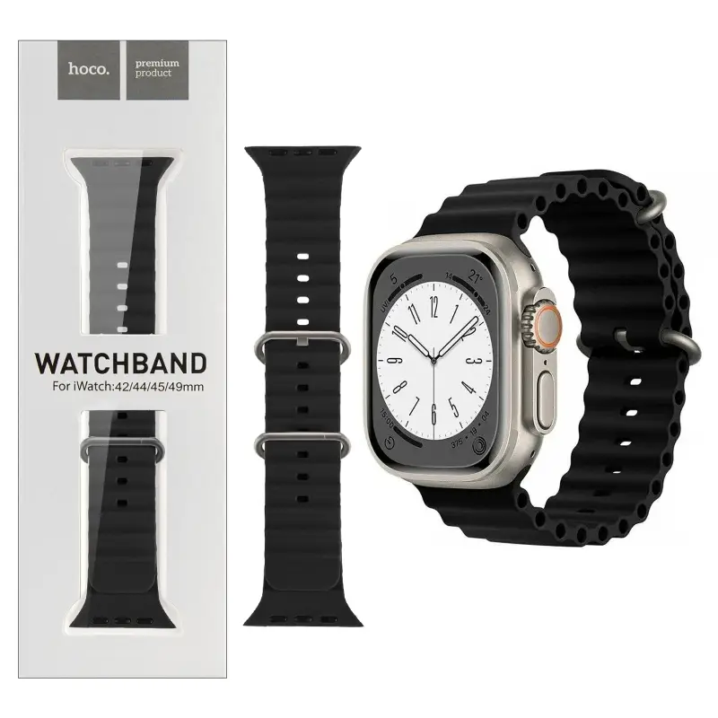 Ремешок для Apl watch 42/44/45mm Watchband WA12 Or. series marine double silicone black HOCO