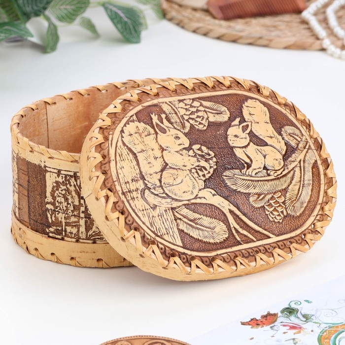Шкатулка для украшений &laquo;Белки&raquo;, береста