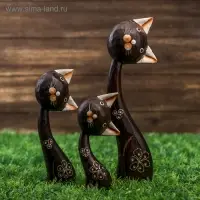 Сувенир &laquo;Кошки белые ушки. Любопытство&raquo;, набор 3 шт., h=13 см, h=19, h=28 см, дерево