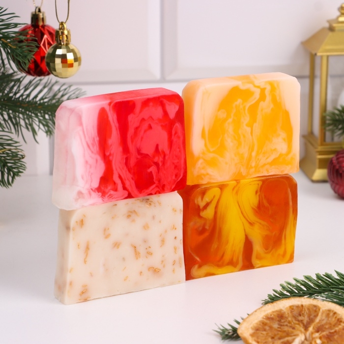 Новый год. Набор мыла 4 шт Новый год. Набор мыла 4 шт "Красное вино, Кофе, Ваниль-овес,мандарин" по 80 г