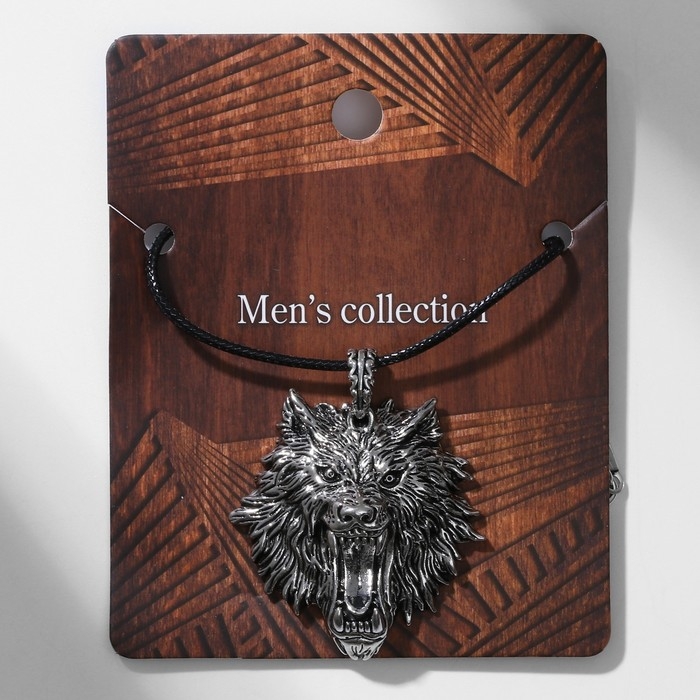 Кулон унисекс &laquo;Волк&raquo;, цвет чернёное серебро на чёрном шнурке, 44 см