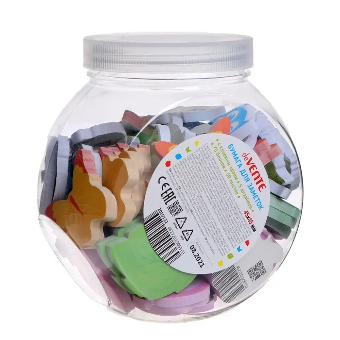 Блок с липким краем, фигурный 45&times;45 мм, 50 листов 80 г/м&sup2;, deVENTE &laquo;Лесные обитатели&raquo;, в банке, МИКС &times; 4 цвета, в банке, цена за 1 штуку!