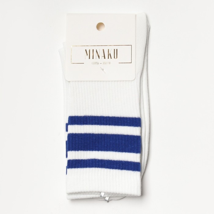 Носки MINAKU цвет белый/синий, р-р 36-41 (23-27 см)