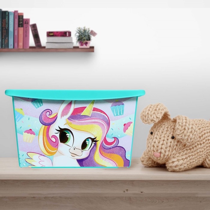 Ящик для игрушек с крышкой, &laquo;Радужные единорожки&raquo;, объём 30 л, цвет бирюзовый