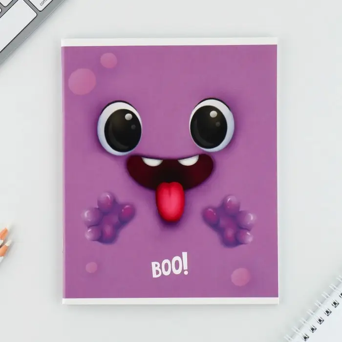 Тетрадь в клетку, 48 л., А5, на скрепке, блок №1, Boo!, МИКС