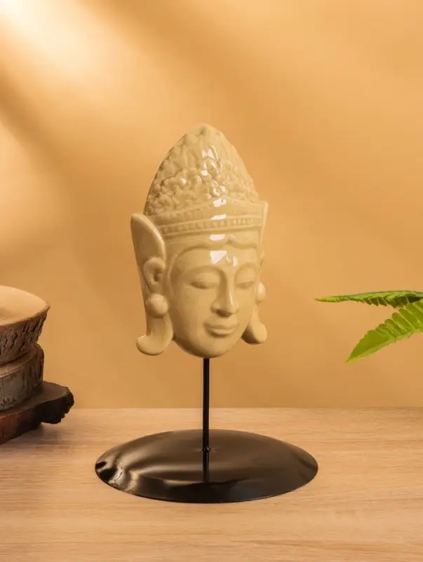 Маска &laquo;Будда&raquo;, на подставке, 14&times;14&times;22 см, керамика, бежевая