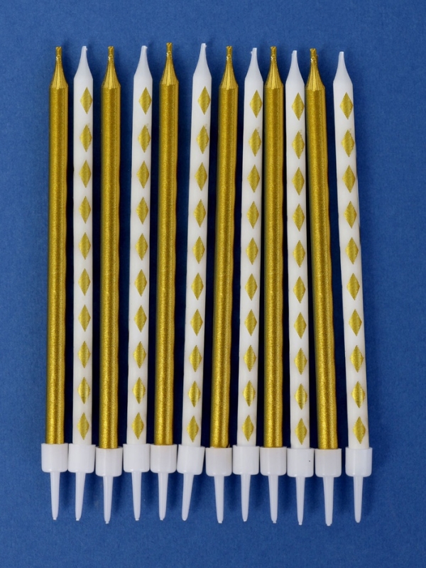 Набор свечей для торта "Ромбики", 12 шт, золотой и белый