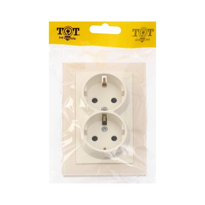 Розетка двухместная TOT Matte Glass, 16 А, скрытая, с з/к, стекло, бежевая Розетка двухместная TOT Matte Glass, 16 А, скрытая, с з/к, стекло, бежевая