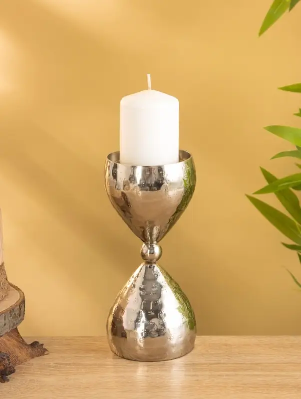 Подсвечник "Песочные часы" алюминий 8,5х19 см, цв. серебро