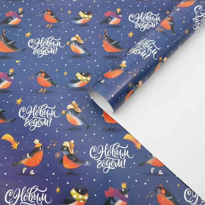 Упаковочная бумага на новый год &laquo;Птички&raquo;, 70 х 100 см, глянцевая