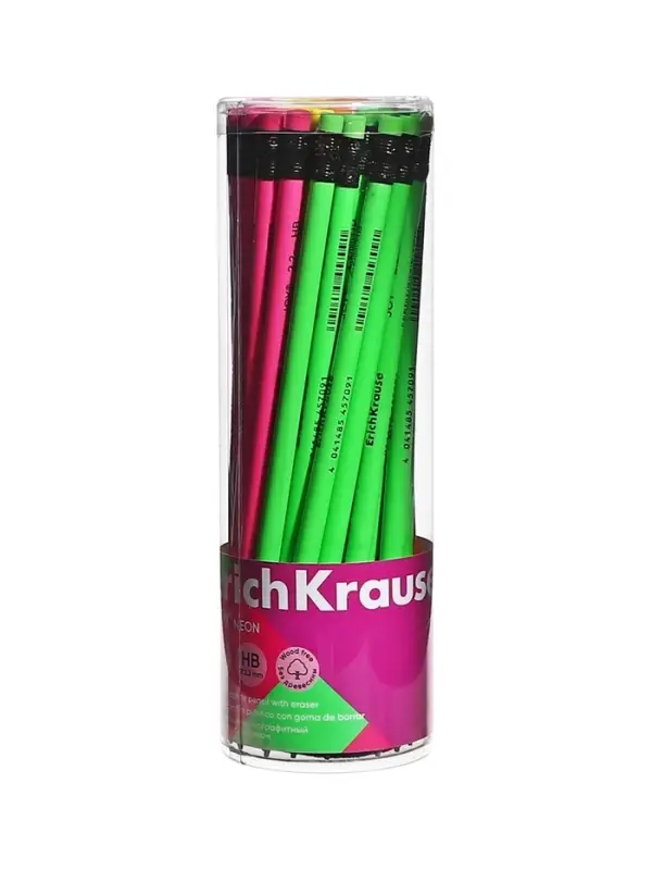 Карандаш чернографитный ErichKrause &laquo;JOY&raquo;, HB, грифель d=2.2 мм, пластик, круглый, в тубусе, неон МИКС