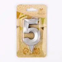 Свеча в торт &laquo;Цифра 5&raquo;, серебряная, 6.5 см