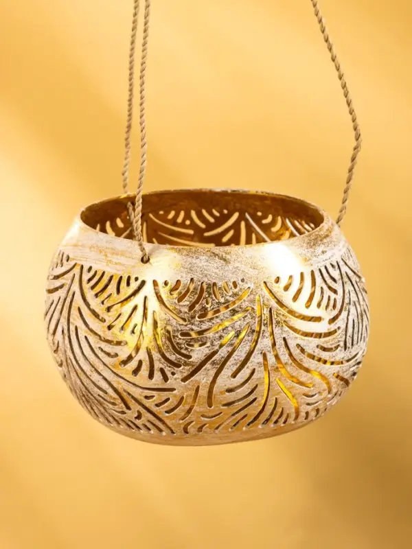 Подсвечник подвесной из кокоса, 14&times;14&times;10 см, бело-золотой
