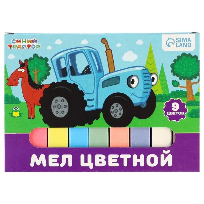 Мелки цветные школьные, набор 9 шт. &laquo;Синий трактор&raquo;, прямоугольные