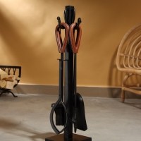 Каминный набор "Жар" сталь, кожа, 4 предмета, 15х15х61 см