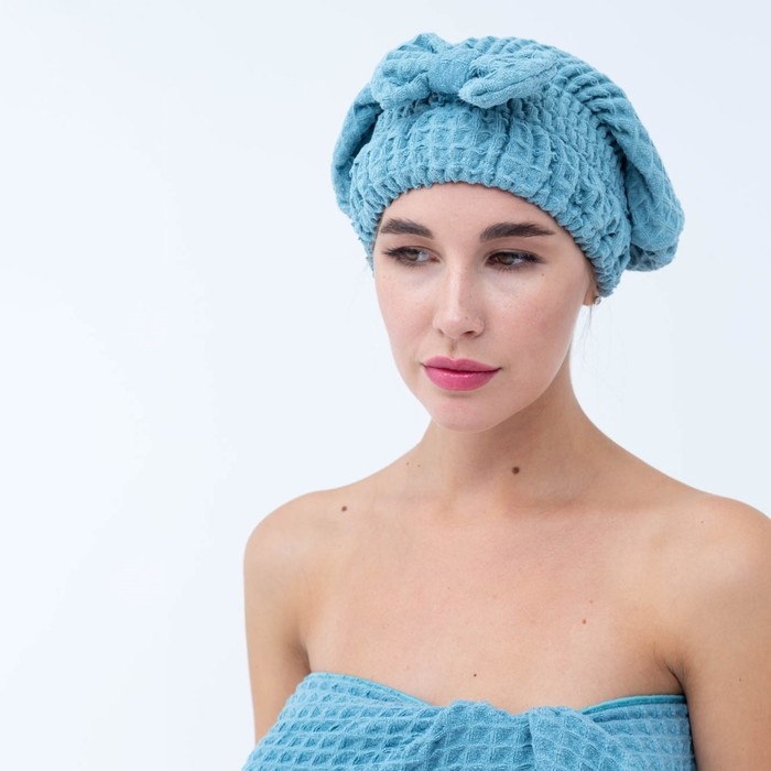 Набор для бани и ванной Этель &laquo;Вафля&raquo; полотенце 70*140 см+чалма 21*25 см, цв.синий