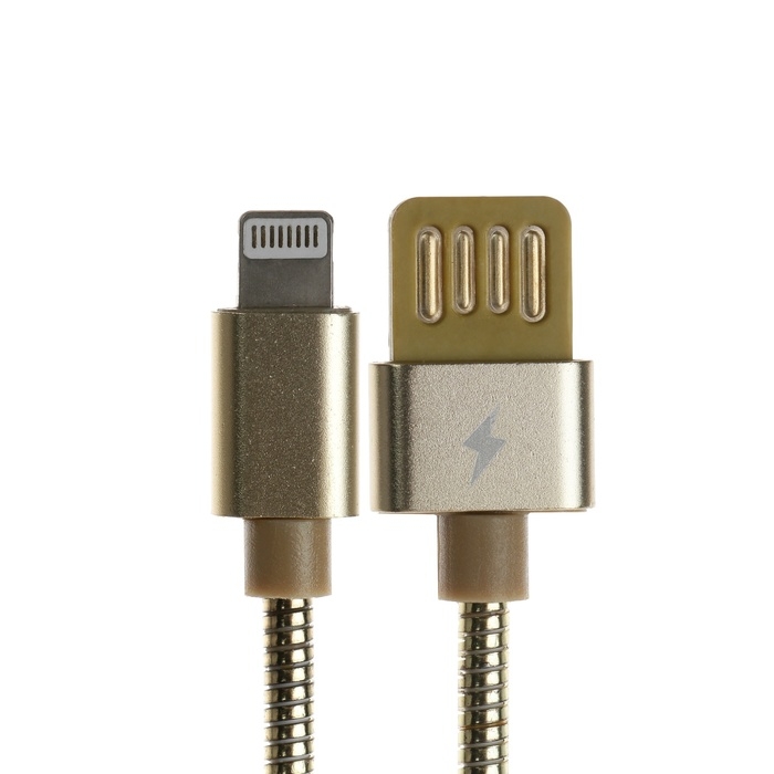 Кабель Lightning - USB, 2.1 А, металлическая оплётка, 1 метр, золотистый Кабель Lightning - USB, 2.1 А, металлическая оплётка, 1 метр, золотистый