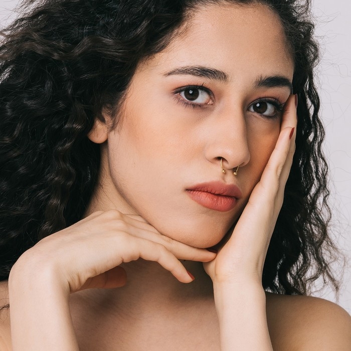 Пирсинг в нос (фейк для септума) со сменными насадками, на магните, L=17 мм, цвет золото