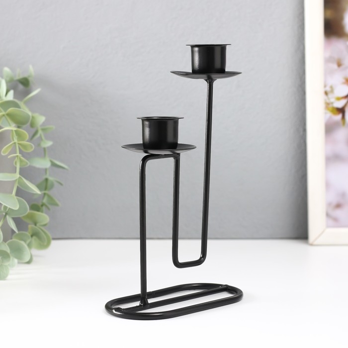 Подсвечник металл на 2 свечи "Кривая линия" d=2 см чёрный 11,5х6х17 см