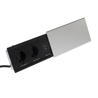 Блок розеточный в стол, сдвижная крышка, 10А, 2 розетки, 2xUSB, 2A, провод 1.8 м, серебр. Блок розеточный в стол, сдвижная крышка, 10А, 2 розетки, 2xUSB, 2A, провод 1.8 м, серебр.