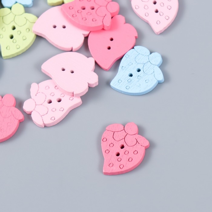 Пуговицы дерево для творчества 2 прокола "Клубника. Летние цвета" набор 20 шт 1,8х1,4х0,3 см   99131