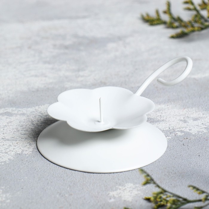 Подсвечник "Цветок Н" металл на 1 свечу , 9х3,5 см, белый