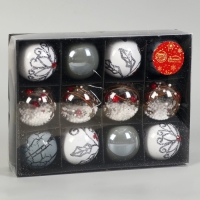 Набор шаров пластик d-6 см, 12 шт "Мелодия элит" ассорти, белый серый