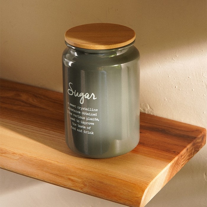Банка для сахара SL Home, 9,5&times;14 см, цвет серый, с бамбуковой крышкой