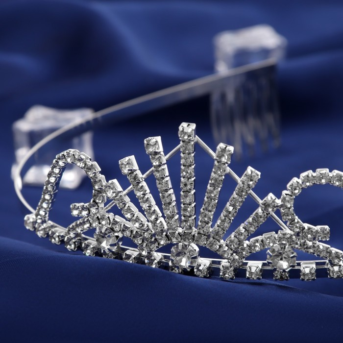 Диадема для волос "Россыпь" лучики, h-3,5 см, серебро